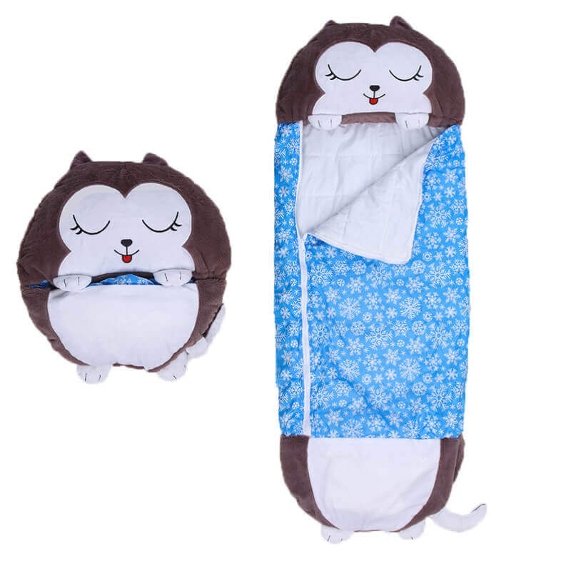 2 in 1 Soft Fleece Cartoon Nap Pillow Suitable for Children's Fun Games and Camping Large Boy and Girl Happy Nap Foldable Animal Sleeping Bag Kids Sleeping Bag with Pillow